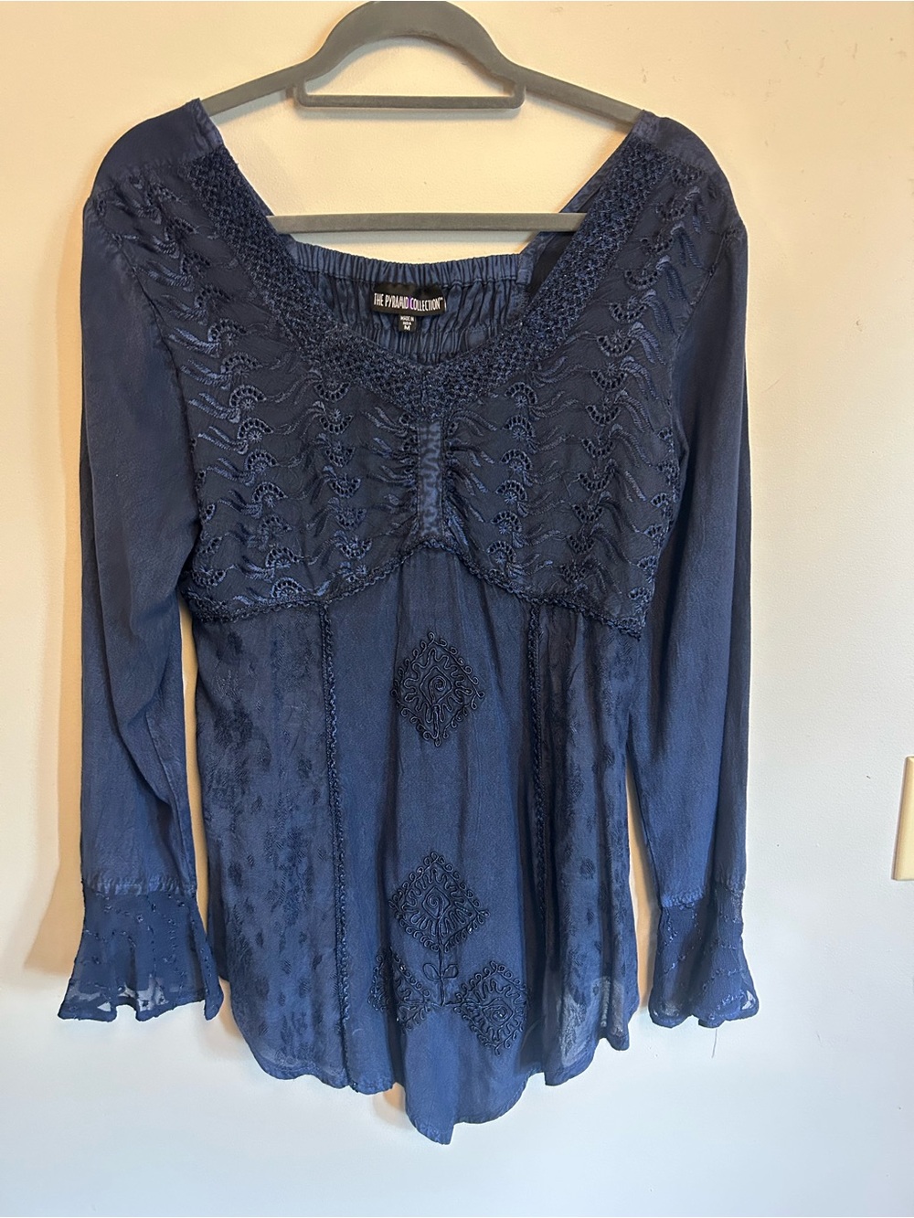 The Pyramid Collection Navy Embroidered Boho Tunic